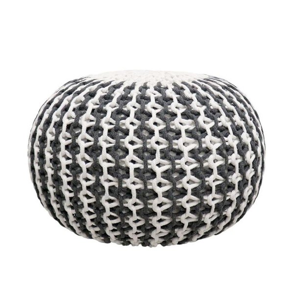 Pasargad Home Santorini Ivory  Grey Knitted Round Pouf PJO3951